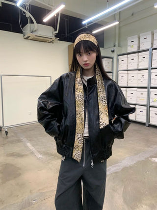 [NEVERSEEZ] Stand Collar Oversized PU Jacket