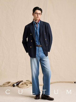 [CULTUM] Cotton Twill Double-Breasted Blazer