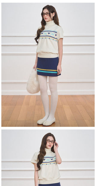 [NECY] Color Block Stripe Knit Skirt