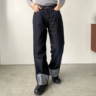Roll-up low-rise denim pants