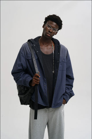 [MASONPRINCE] Plaid Wool Fleece Hooded Jacket
