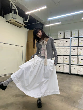 [NEVERSEEZ] Asymmetric Pocket A-Line Pleated Skirt