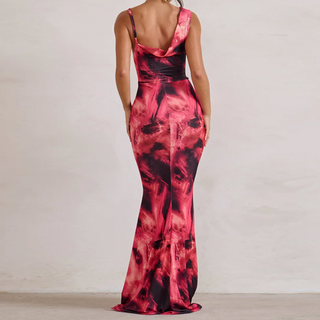 Irregular print contrast cami maxi dress