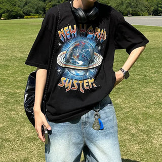 Earth print short-sleeved T-shirt