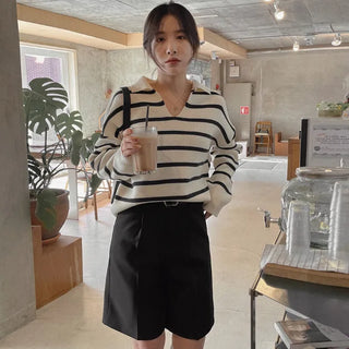 Striped V-neck knit