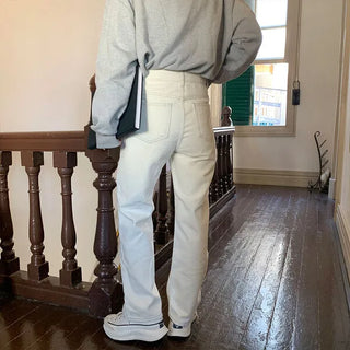 Brushed-back straight cotton pants