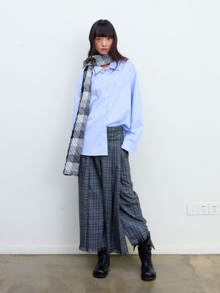 [NeverSeez] Pleated Plaid Skirt with Removable Waist Detail
