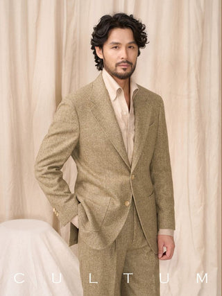 [CULTUM] Wool Blend Herringbone Tweed Suit
