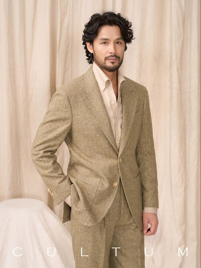 [CULTUM] Wool Blend Herringbone Tweed Suit