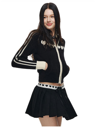[NECY] Sweet Heart Jacquard Zip Cardigan
