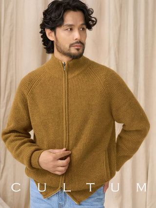 [CULTUM] Wool Stand Collar Double Zip Cardigan