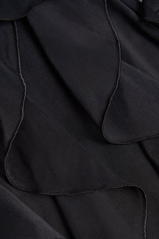 Ruffled Mid-Rise Flared Trousers in Black