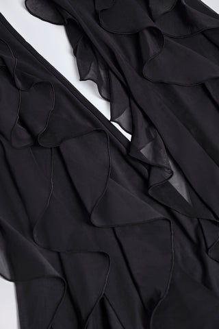 Ruffled Mid-Rise Flared Trousers in Black