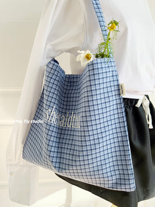 plaid canvas tote
