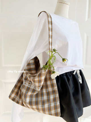 plaid canvas tote