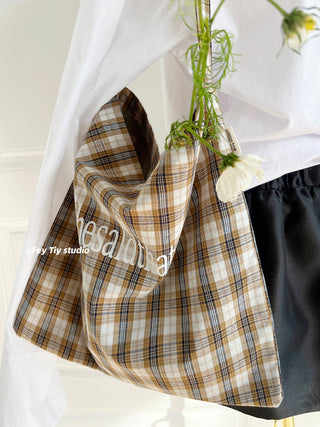 plaid canvas tote