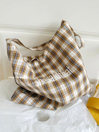 plaid canvas tote