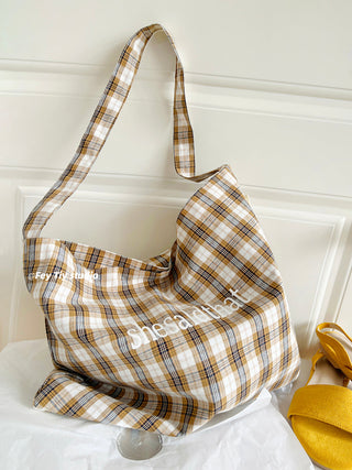 plaid canvas tote