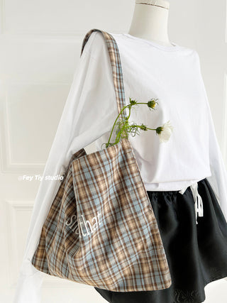 plaid canvas tote