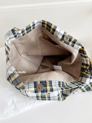 plaid canvas tote