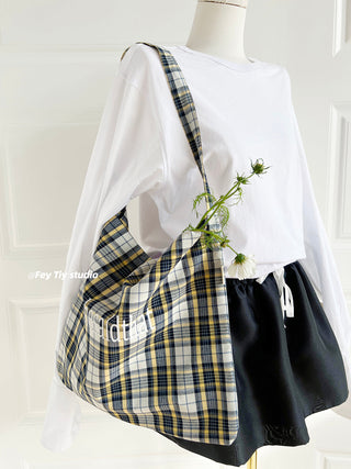 plaid canvas tote