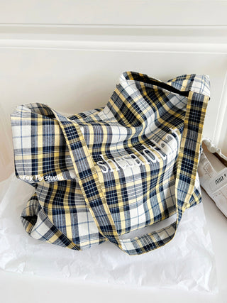 plaid canvas tote