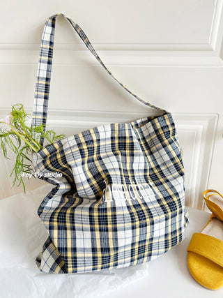 plaid canvas tote