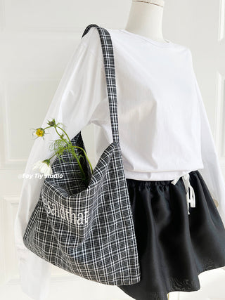 plaid canvas tote