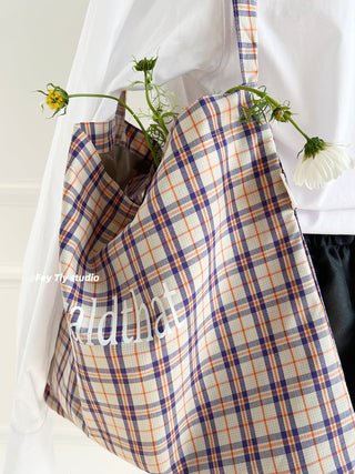 plaid canvas tote