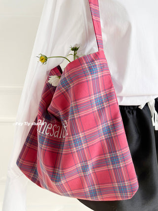 plaid canvas tote