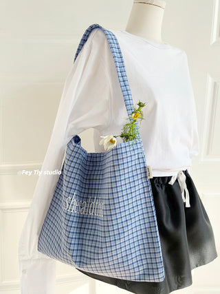 plaid canvas tote