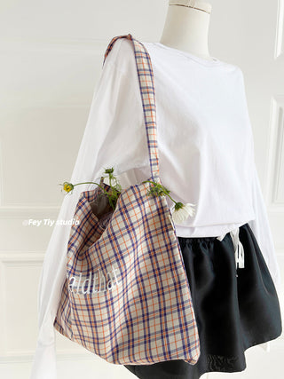 plaid canvas tote