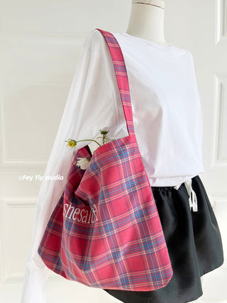 plaid canvas tote