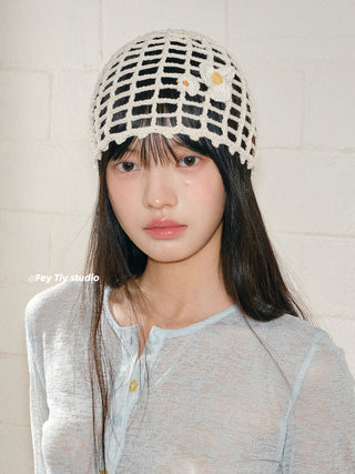 frangipani fishnet cap