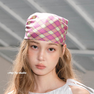 blue plaid headscarf