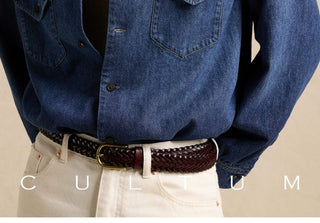 [CULTUM] Washed Gradient Cuban Collar Denim Shirt