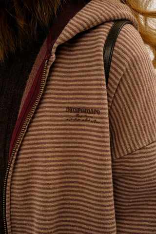 [Moromoro2] Contrast Striped Hooded Cardigan  Set