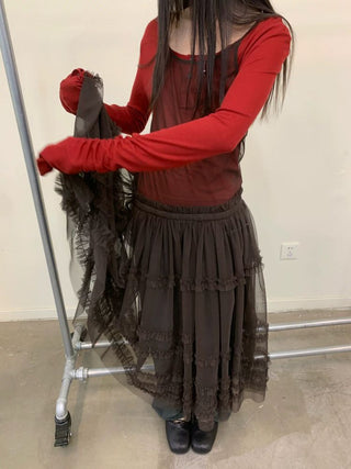 [NeverSeez] Pleated Layered Mesh Cami Dress