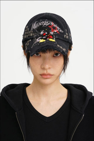[MASONPRINCE] Graffiti Bear Distressed Baseball Cap