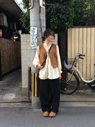 Non-fade one-wash wide pants
