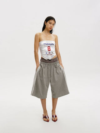 [MASONPRINCE] Side Stripe Wide Leg Bermuda Shorts