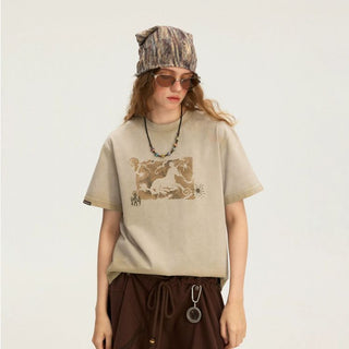 [Monterest] Unicorn Print Washed Cotton T-Shirt