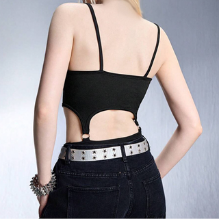 Hollow out o ring print cami bodysuit