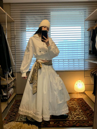 [NEVERSEEZ] Asymmetric Pocket A-Line Pleated Skirt