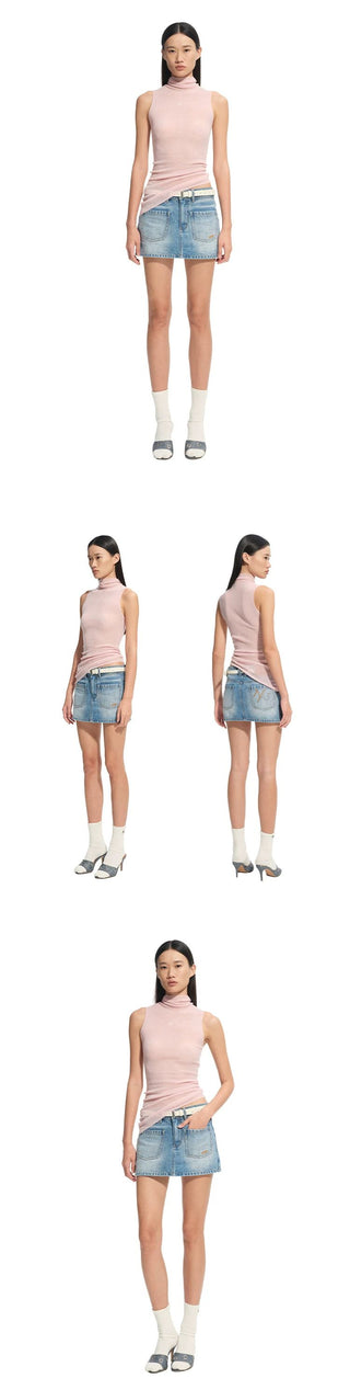 [NOTAWEAR] Wool Mock Neck Asymmetric Hem Knit  Top