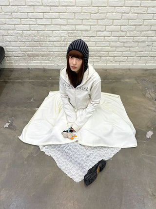 [NeverSeez] Lace Layered Knit Midi Skirt