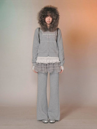 [Moromoro2] Fur Collar Hoodie & Flare Sweatpants  Set