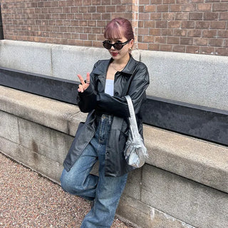 Loose leather jacket