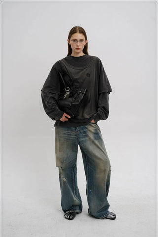[MASONPRINCE] Washed Layered Long Tee / Hoodie