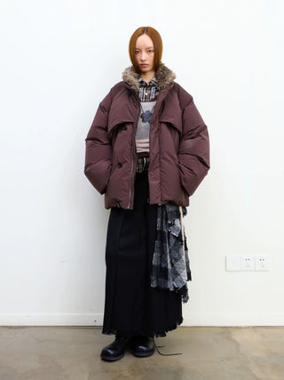 [NEVERSEEZ] Spliced Detachable Fur Collar Down Jacket